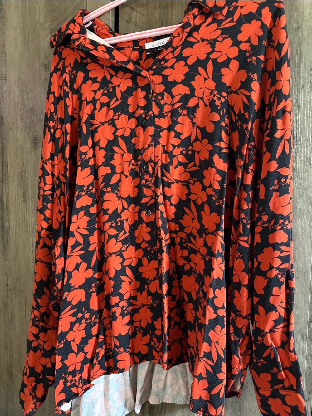 Retail 100+ Eloquii Black and Red orange Floral Button-Front Blouse